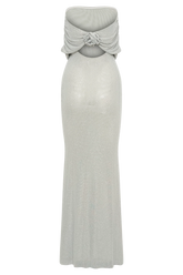 Arna Off Shoulder Diamante Maxi Dress - Silver